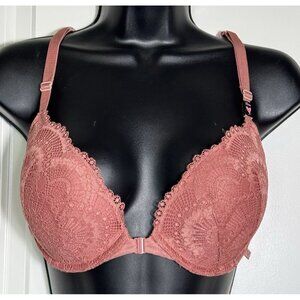 Victoria's Secret‎ Pink Lace Push Up Bra 32DD Rose Gold Strappy Back